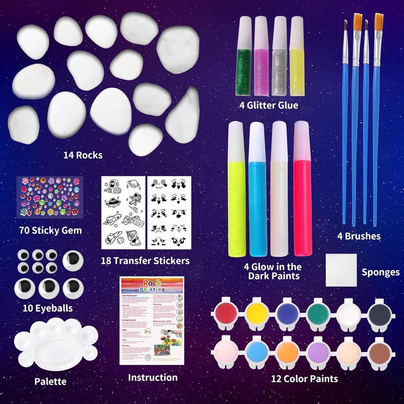 MindPal Kids Rock Painting Kit, 14 Pebbles for Painting - Glow in The Dark Rock Kit - Arts and Crafts for Kids Ages 6-12, Birthday Christmas Gift for Boys and Girls - Image 2